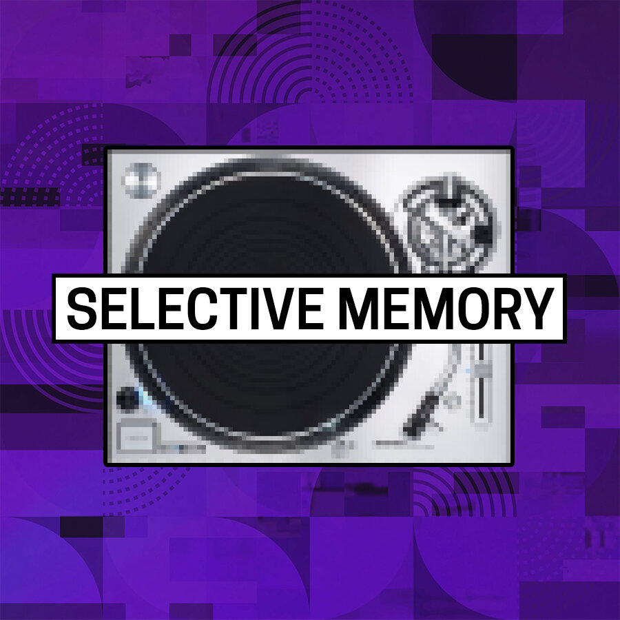The title Selective Memory against a round, black, vinyl record