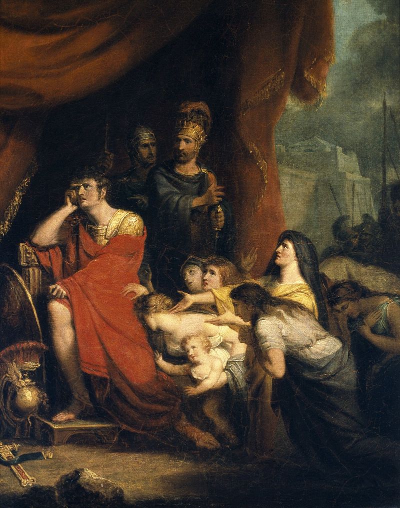 An 1800 painting by Richard Westall of Volumnia pleading with Coriolanus not to destroy Rome