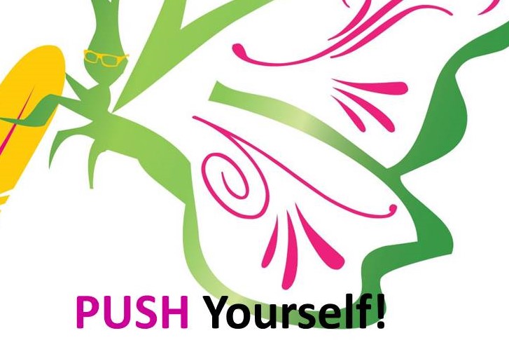 The Kristy Corner butterfly logo above the words Push Yourself!